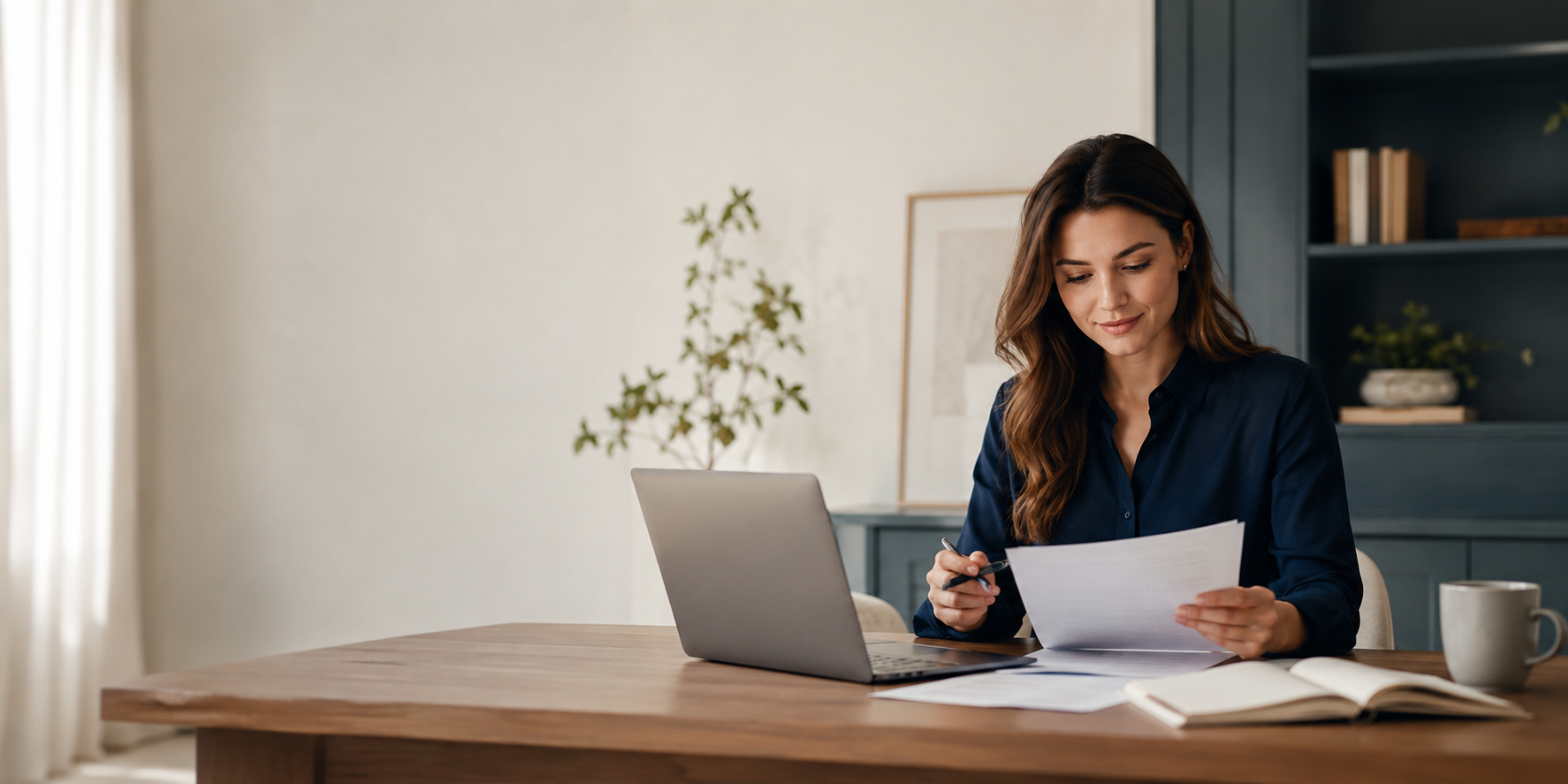 Business owner planning and reviewing business information